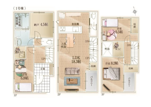 大野城市白木原4丁目第1-2棟（1号棟）　の区画図|配置図（1号棟）