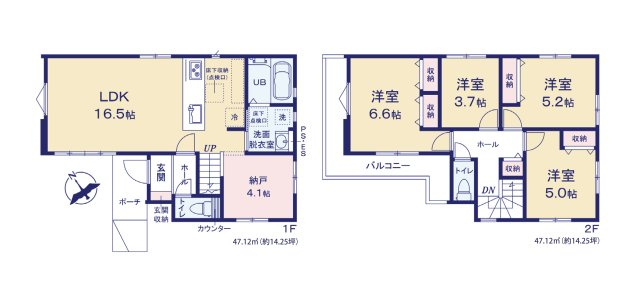 福岡市博多区浦田2丁目第1-1棟（1号棟）　の区画図|配置図（1号棟）