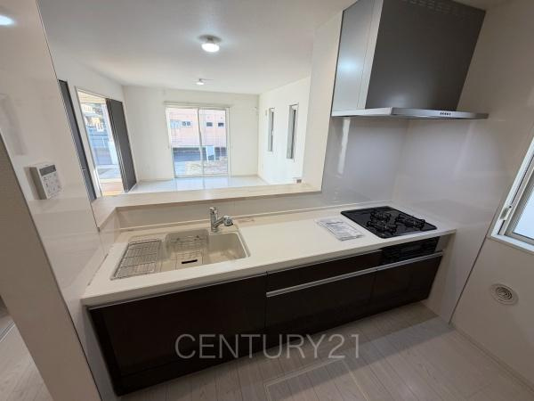 前橋市川原町中古住宅のキッチン|シンクも大きく洗い物もしやすい浄水器付。シャワーヘッドは引き出し可能、シンクの隅々まで洗い流せます。