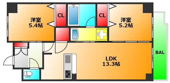 エステムコート谷町4丁目の間取り|現状有姿