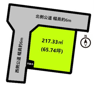 【土地図】 | グランファミーロ佐倉市宮ノ台 | 217.33㎡（65.7坪）ゆとりある広さの角地で、ご希望の建築プランを実現できる整形地です。