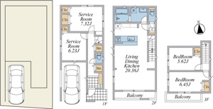 【土地図＋建物プラン例】 | 建物参考プラン2SLDK(参考価格1,620万円、建物面積106.70平米)
