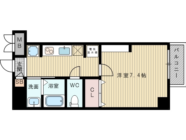 スタンダードな1Kタイプです