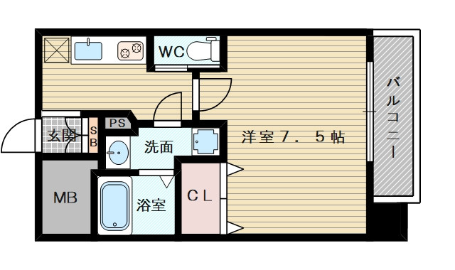 1Kタイプのお部屋です