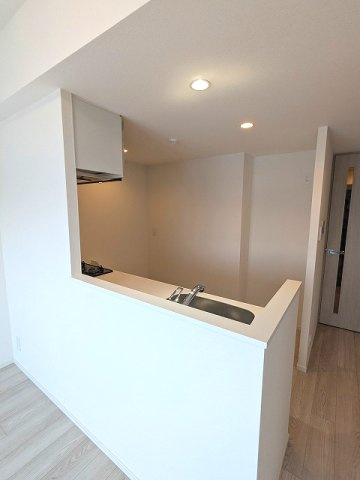 エスレジデンス浅草clarityの設備|冷蔵庫置場など家電配置しやすいスペースあります、グリル付ガス3口システムカウンターキッチン、奥の物も取り出しやすいスライド収納、瀟洒でお手入れ楽なガラストップコンロです、広々のシンクです