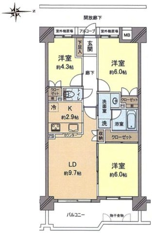 【間取り】 | レールシティ八王子 | 3LDKは、リビングダイニングキッチンと3つの居室がある間取り。ファミリー層に非常に人気の高い間取りで、広々としたリビングで家族団らんを楽しみ、個室でプライベートな時間も確保できるのが大きな魅力です。