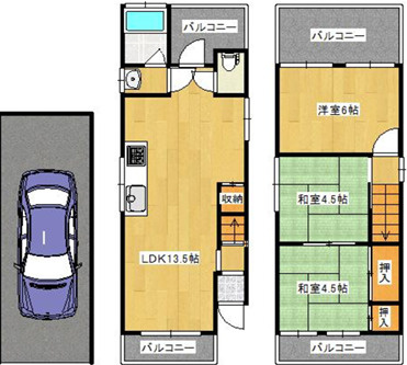 美井町車庫付き戸建ての間取り