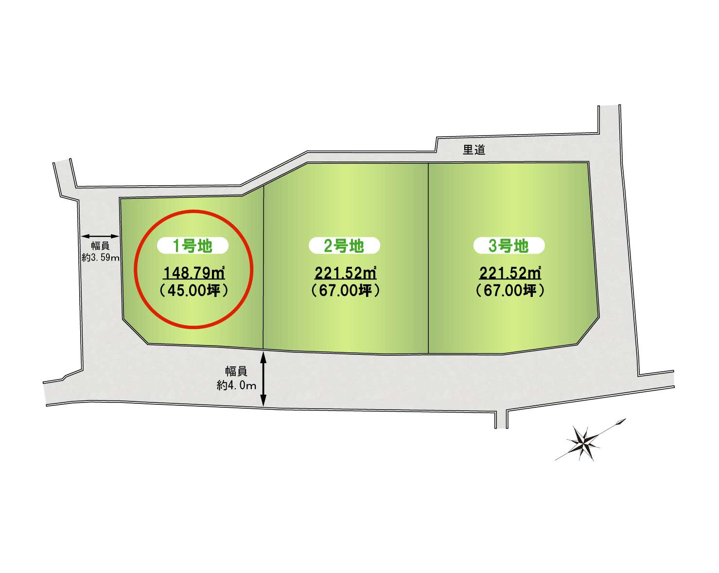 岸和田市尾生町４丁目建築条件無し売土地①号地の土地図