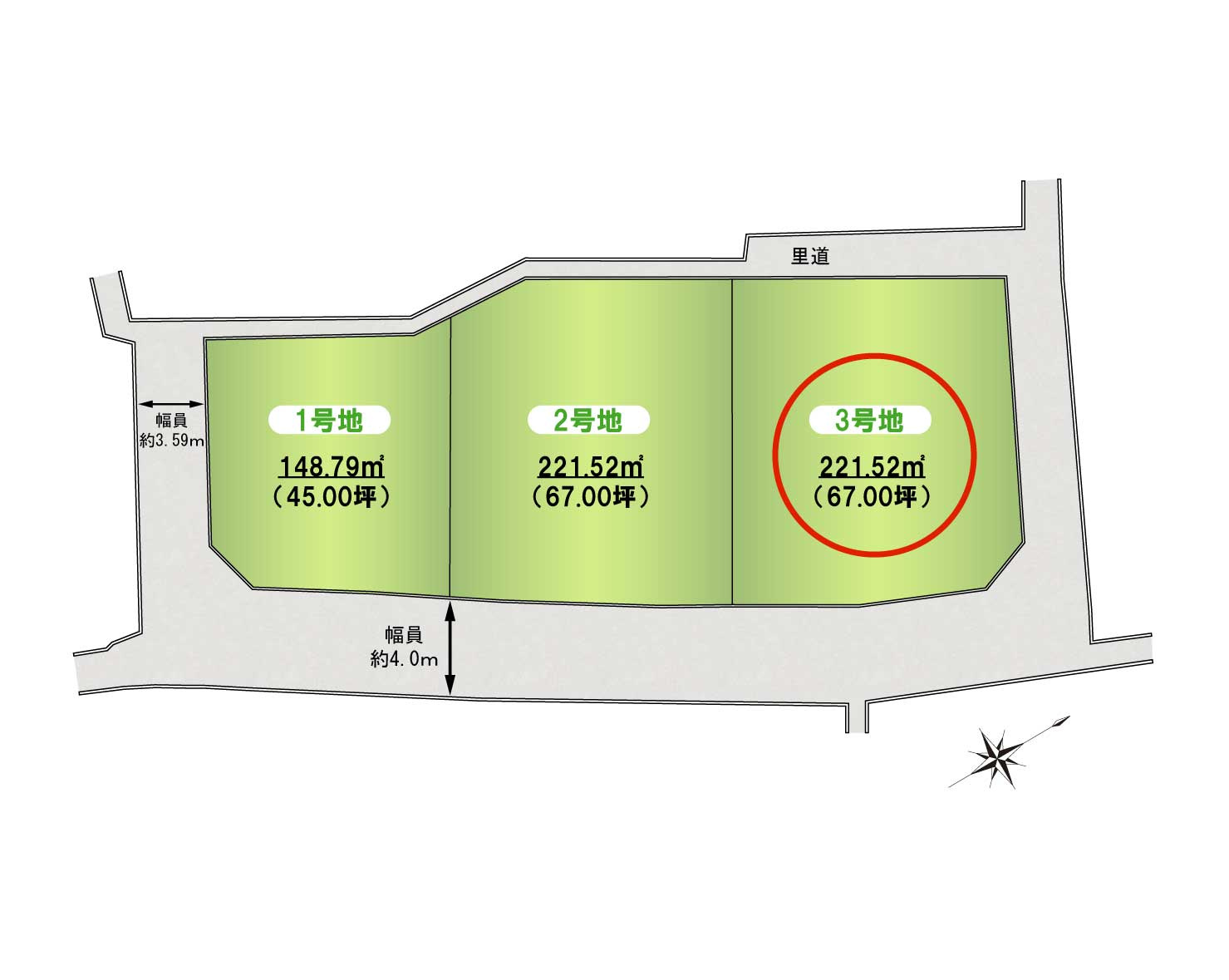 岸和田市尾生町４丁目建築条件無し売土地③号地の土地図