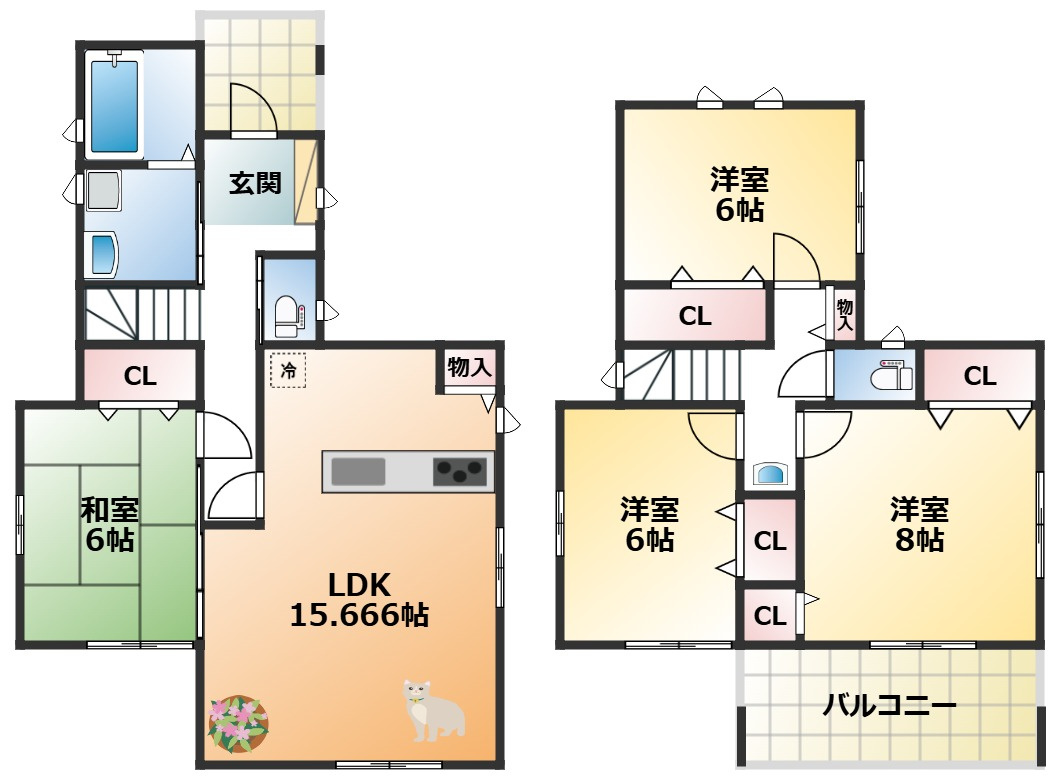 いろどりアイタウン那須塩原市並木町23-P1の間取り|南向きで陽当たりの良い間取りです