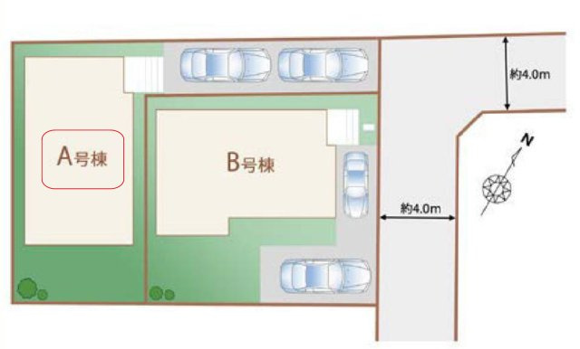 狭山市北入曽・全2棟　新築一戸建　A号棟の区画図|【全2棟・A号棟】カースペース縦列2台分。