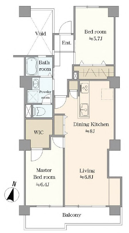 中古マンション 所沢市向陽ハイツB棟の間取り|2ｌｄｋ