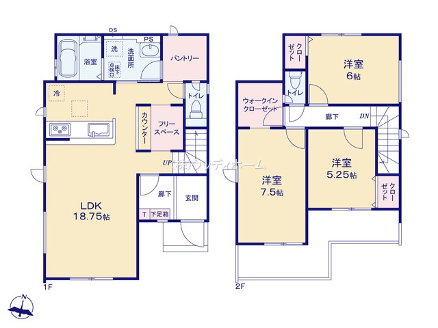 越谷市弥栄町13期　新築一戸建て　3号棟の間取り