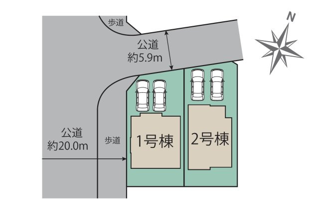 小郡市三国が丘4丁目第1-2棟（2号棟）の区画図|配置図（2号棟）