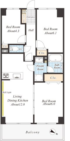 パルコート浦和の間取り|LDKに、ひと目でセンスが伝わる仕掛けを。アクセントクロスとWall Lightが、洗練された空間美を演出します♪