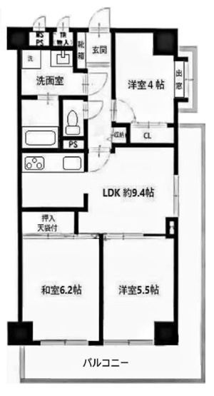 【間取り】 | コーラルハイツ志木Ⅱ　(志木本店) | ファミリーに嬉しい3LDKのゆとりある住空間。
L型バルコニーで開放感良好です。