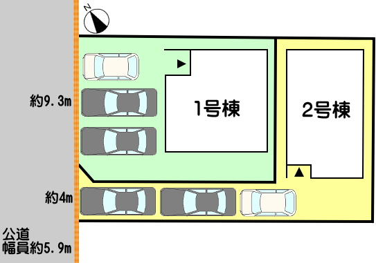碧南市宮町の区画図|1号棟並列駐車３台