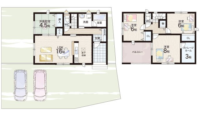 亀山市野村　第1期　新築一戸建ての間取り|1号地