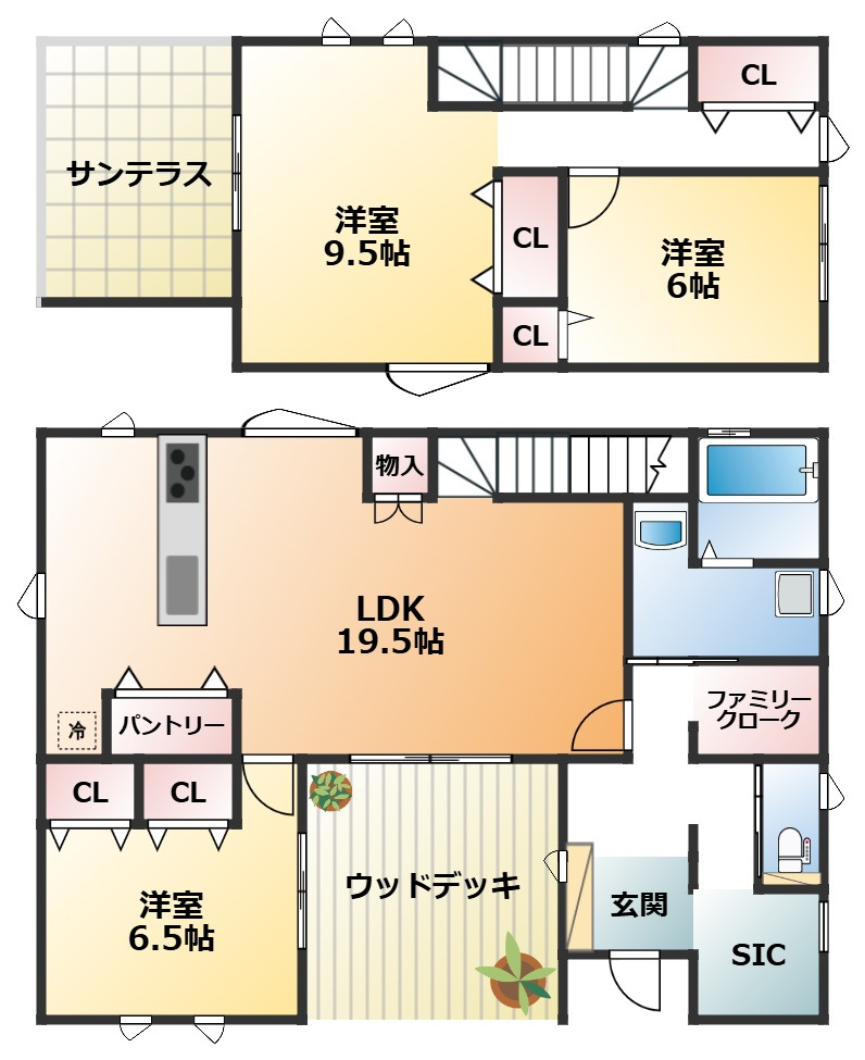 宇都宮市富士見町モデルハウスの間取り|全室南向きで陽当たりの良い間取りです