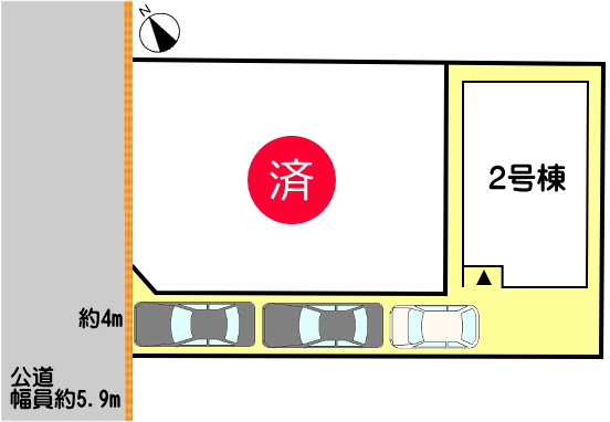 碧南市宮町の区画図|2号棟　駐車スペース３台（車種による）