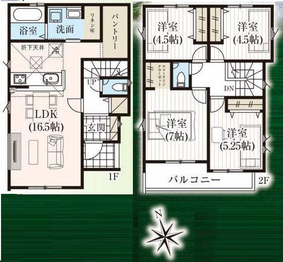三郷市東町　新築戸建　全1棟の間取り|パントリー・リネン庫・WIC付きの収納充実な4LDKの邸宅です