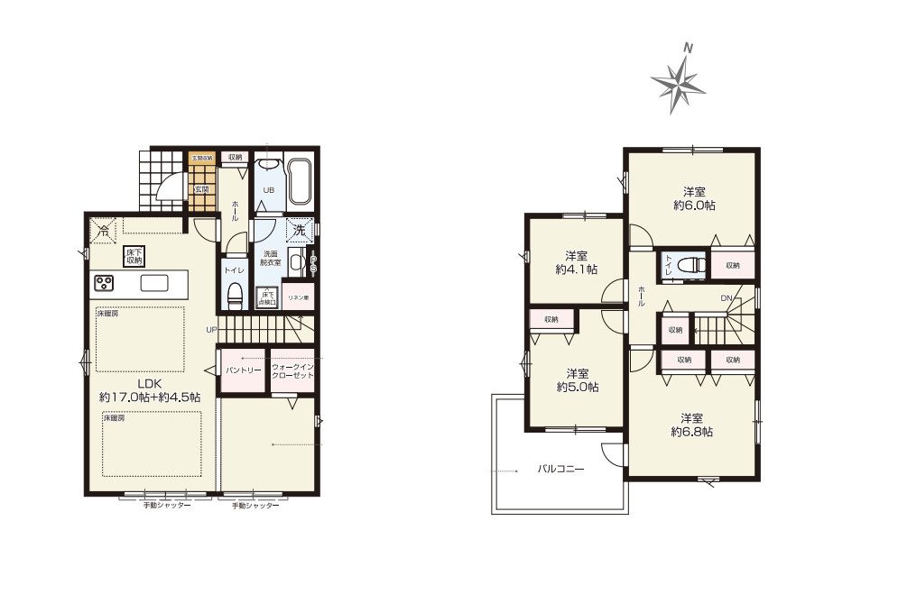 さいたま市西区西大宮　3期　新築一戸建て　KEIAI GRACE　01の間取り|さいたま市西区西大宮　3期　新築一戸建て　KEIAI GRACE　01、4LDK、土地面積197.57m2、建物面積105.16m2