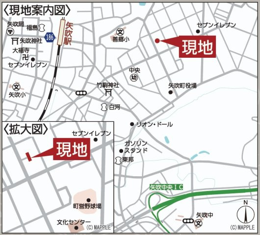矢吹町東郷第3　　　2号棟　　　善郷小学校、矢吹中学区の地図|案内図