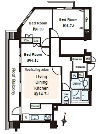3LDK　72.93㎡　最上階の角部屋ルーフバルコニー10.43㎡付の住戸です