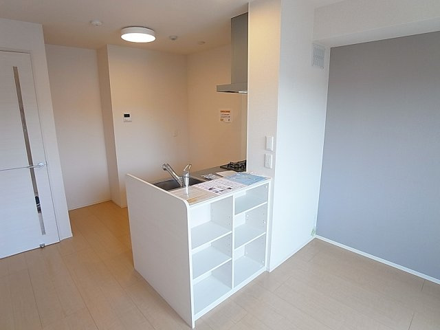 プランドールハイムの内装|カウンター裏面には見せる収納ができる飾り棚も付いてます