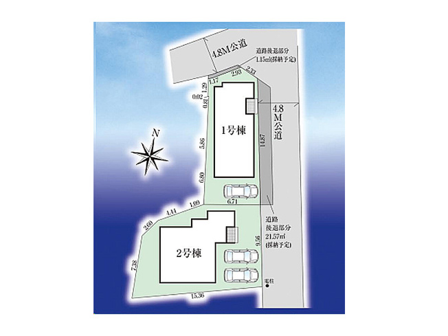 【区画図】 | 富士見市山室2丁目　新築一戸建住宅　全2棟　(ふじみ野店) | 大型ショッピング施設「ららぽーと富士見」まで徒歩4分でアクセス可能！
近辺には保育施設や公園があり子育て環境も良好です。