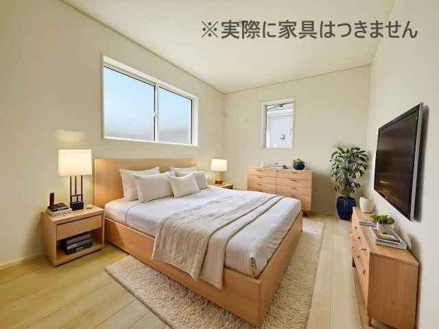 新築戸建・新築建売　大泉町丘山第3　南小・南中の洋室|画像はバーチャルホームステージングの加工による演出で、実際の家具は付きません。