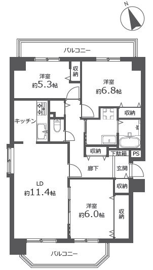 【間取り】 | スクエアガーデン稲積公園 | 3LDK・オートロック付き・ペット飼育相談可能