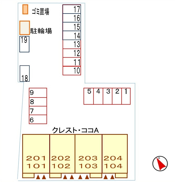 クレスト・ココ　Ａの区画図|駐車場