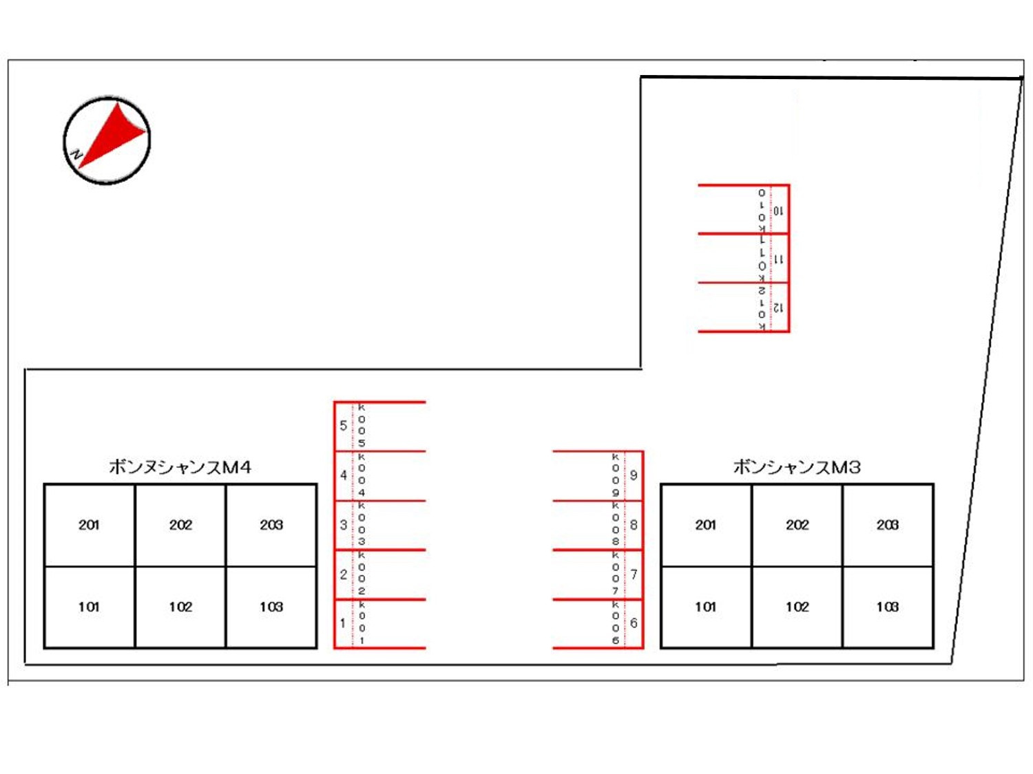 ボンヌシャンス　Ｍ３の区画図|駐車場
