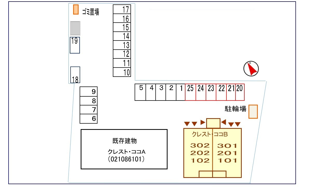 クレスト・ココ　Ｂの区画図|駐車場