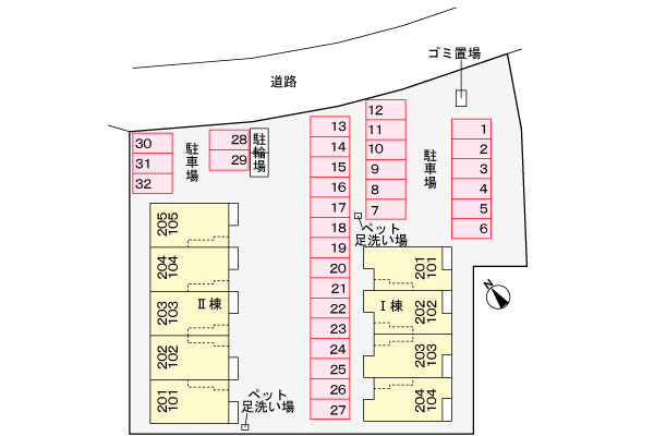コージー　フラットⅡの区画図|駐車場