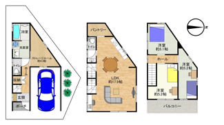 【参考プラン】 | 高槻市津之江北町　建築条件無し売土地 | 3階建プラン図