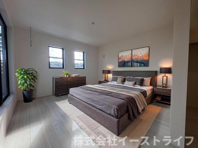 【新築戸建】　いわき市平祢宜町1期　全2棟　長期優良住宅の寝室|同社施工の寝室に家具を配置したイメージ画像です
※本画像はCGで作成しており、実際に現地に 家具は置かれておりません。また、価格に 家具は含まれておりません。