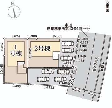 【新築戸建】　いわき市勿来町関田西2丁目1期　全2棟　長期優良住宅の区画図|区画図です。