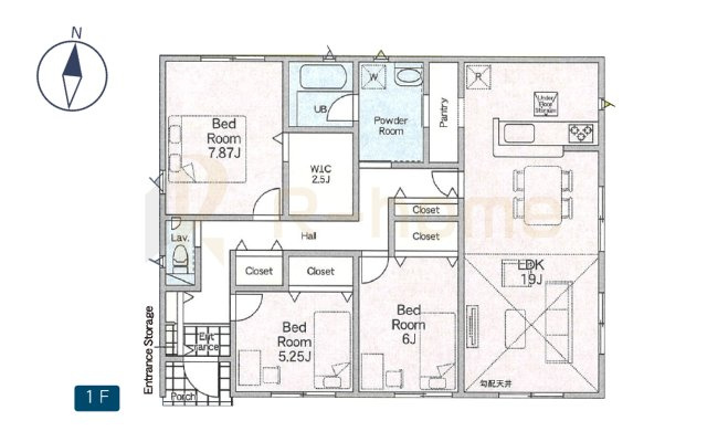 つくば市今鹿島第2　新築戸建て　1号棟の間取り|4LDK＋全居室収納、土地面積163.16m2、建物面積93.55m2