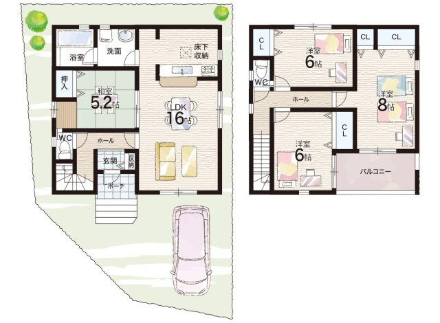 野洲市上屋　第2期　新築一戸建ての間取り|1号地