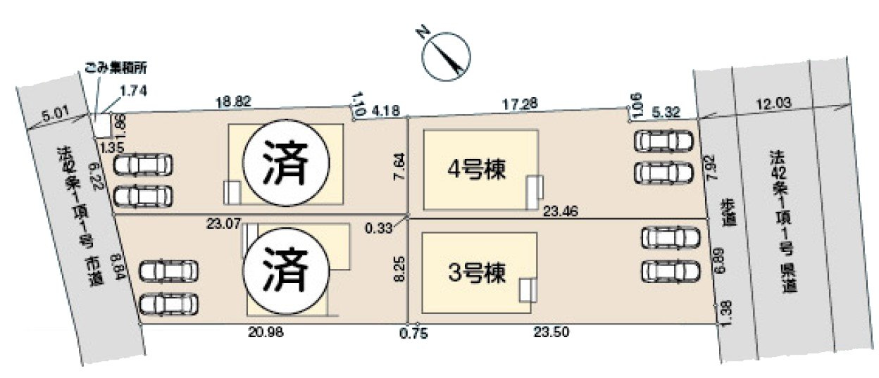 狭山市柏原の新築一戸建の区画図