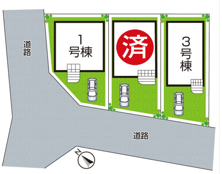 野洲市上屋　第2期　新築一戸建ての区画図|全3区画