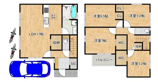 【間取り】 | 上　新築一戸建 | 【広々４ＬＤＫ+ＷＩＣ】ゆとりのある間取りですよ！家族の多いご家庭も安心ですね！