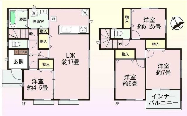新築　高崎市石原町　Heatful　Town　1号棟の間取り|建物面積100.60㎡　各部屋収納付きで便利です！インナーバルコニーなので急な雨でもお洗濯物も安心です。