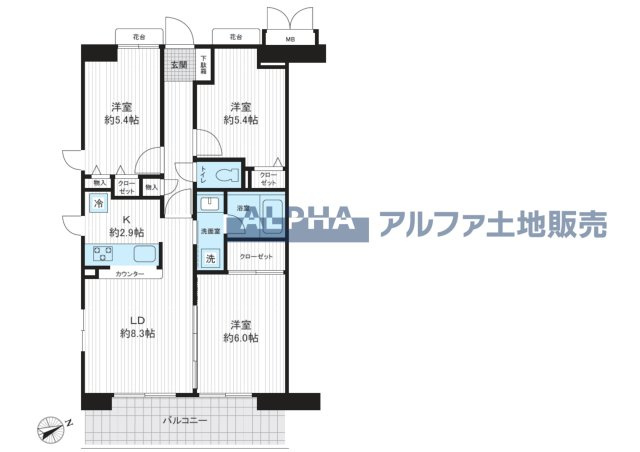 ライオンズガーデン河辺リバーサイドの間取り|【Floor plan】
◆採光と風◆家事導線も比較的良好で、採光と風通しの良さで過ごしやすい麗(うら)らかな気分にさせてくれるリビングダイニングルーム