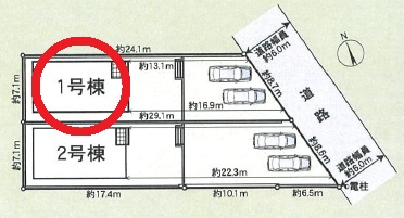 岡崎市六名南第3　新築分譲住宅　全2棟　1号棟の区画図