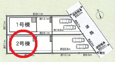 岡崎市六名南第3　新築分譲住宅　全2棟　2号棟の区画図
