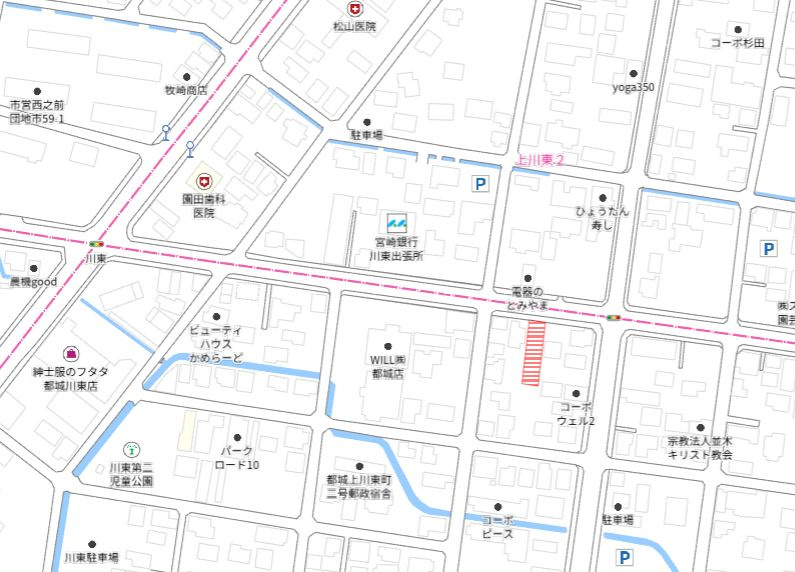 都城市上川東１丁目の売地の土地図
