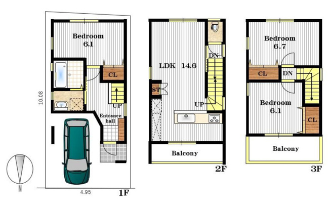 【間取り】 | 八尾市八尾木北5丁目 | 【全洋室3LDK＋車庫】全居室6帖以上♪食洗機・浴室乾燥機・TVモニターホン・宅配ボックス完備☆照明器具付き☆複層ガラス☆